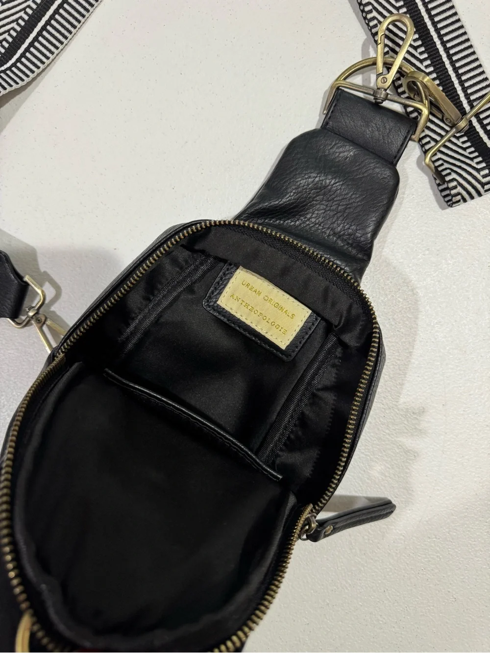 Urban Originals Black Sling Crossbody with Chevron Strap